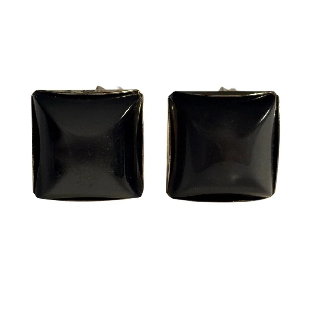 Dark Gray Square Cufflinks Men's Gold Tone Vintage Lucite Acrylic Formal Classic